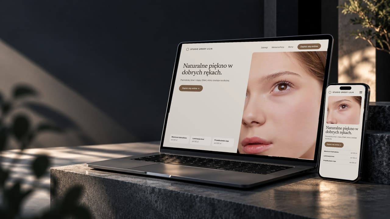 Przykładowa strona internetowa salonu z Kołobrzegu na laptopie i telefonie