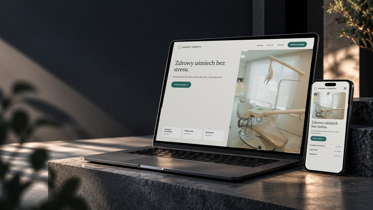 Przykładowa strona internetowa gabinetu ze Szczecina na laptopie i telefonie